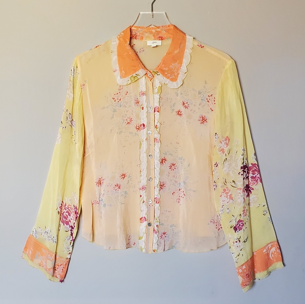 J. Jill Floral Lace Button Down Long Sleeve Blouse Size LP